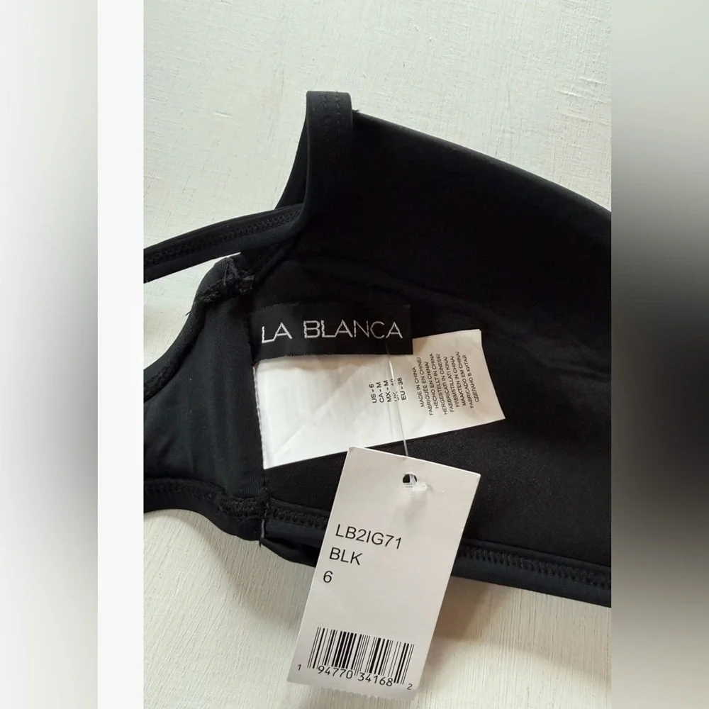 NWT La Blanca Island Goddess Over The Shoulder Wrap Top - Black Sz 6 $85